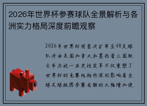 2026年世界杯参赛球队全景解析与各洲实力格局深度前瞻观察 2026年世界杯参赛球队全景解析与各洲实力格局深度前瞻观察
